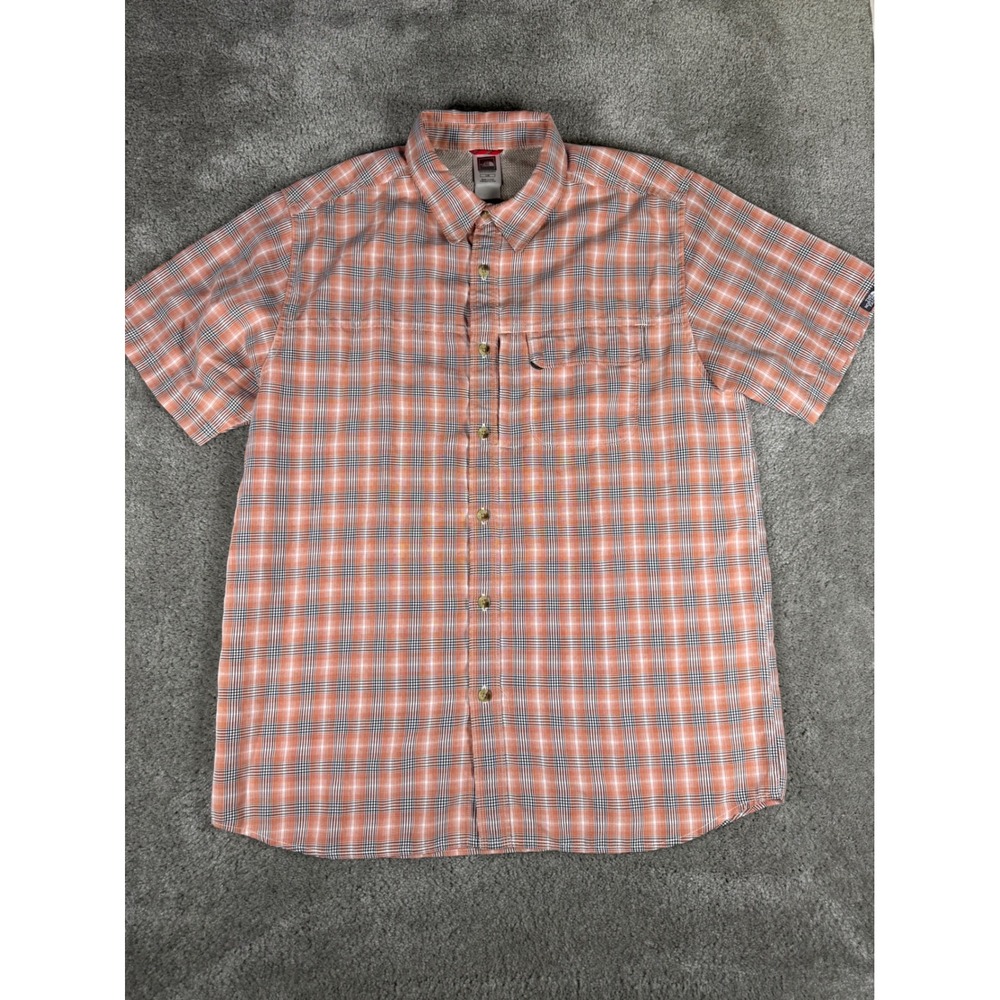 The North Face Mens Large Orange Plaid Short Sleeve Hiking Button Up Shirt